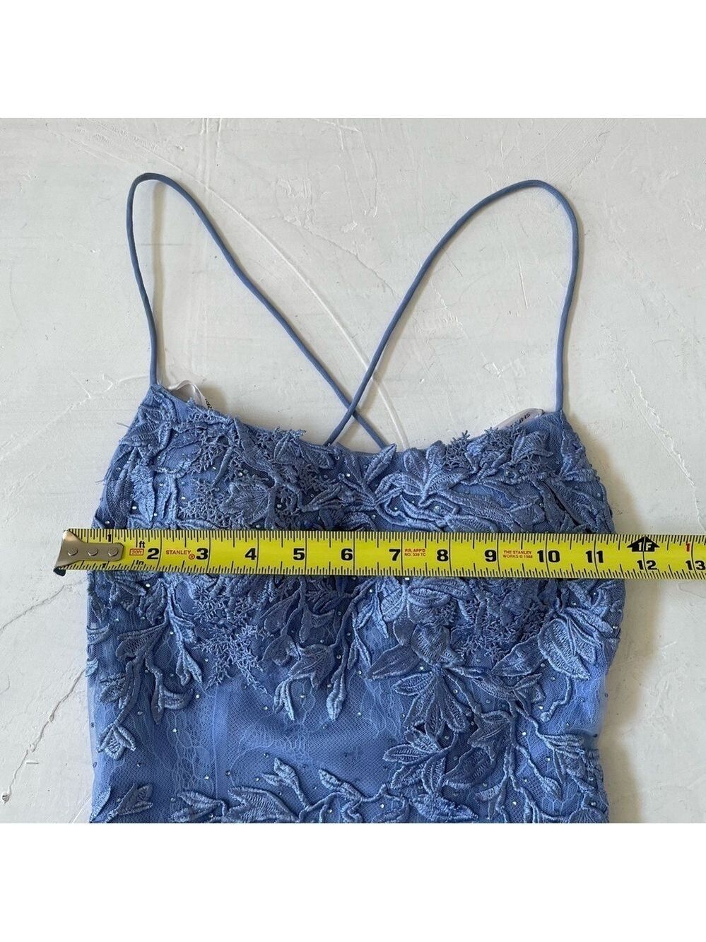 Sherri Hill Blue Lace Evening Gown Mermaid Medium Tail Prom Dress Party Size 6 - Picture 9 of 10
